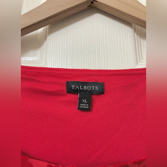 Talbots Women’s Red Velvet Burnout Flare Sleeve Shirt Size XL Maximalist Blouse - Picture 2 of 6